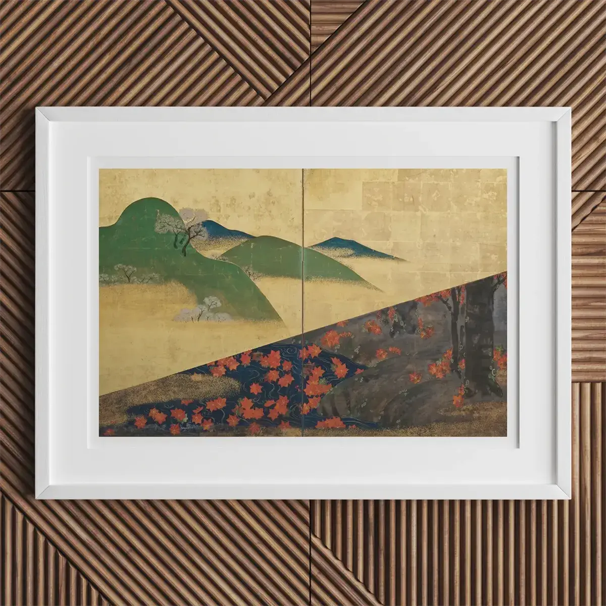 Framed Japanese landscape painting in Rinpa School style by KAMISAKA SEKKA or Tawaraya Sōtatsu