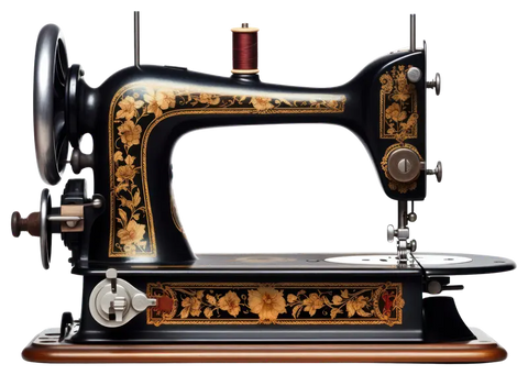 Antique black and gold sewing machine as a fashion art print inspired by 1930s lace gloves and modern rococo era