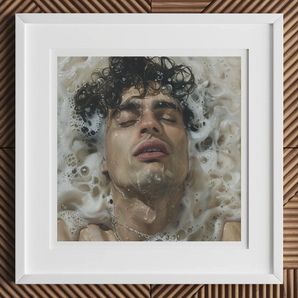 Wet Whistle - Sensual Homoerotic Dream Art Print, 12x12’’ / 31x31cm / White Frame / 2’’ Matboard, Framed Art Print Person Submerged Water
