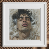 Wet Whistle - Sensual Homoerotic Dream Art Print, 12x12’’ / 31x31cm / White Frame / 2’’ Matboard, Framed Art Print Person Submerged Water