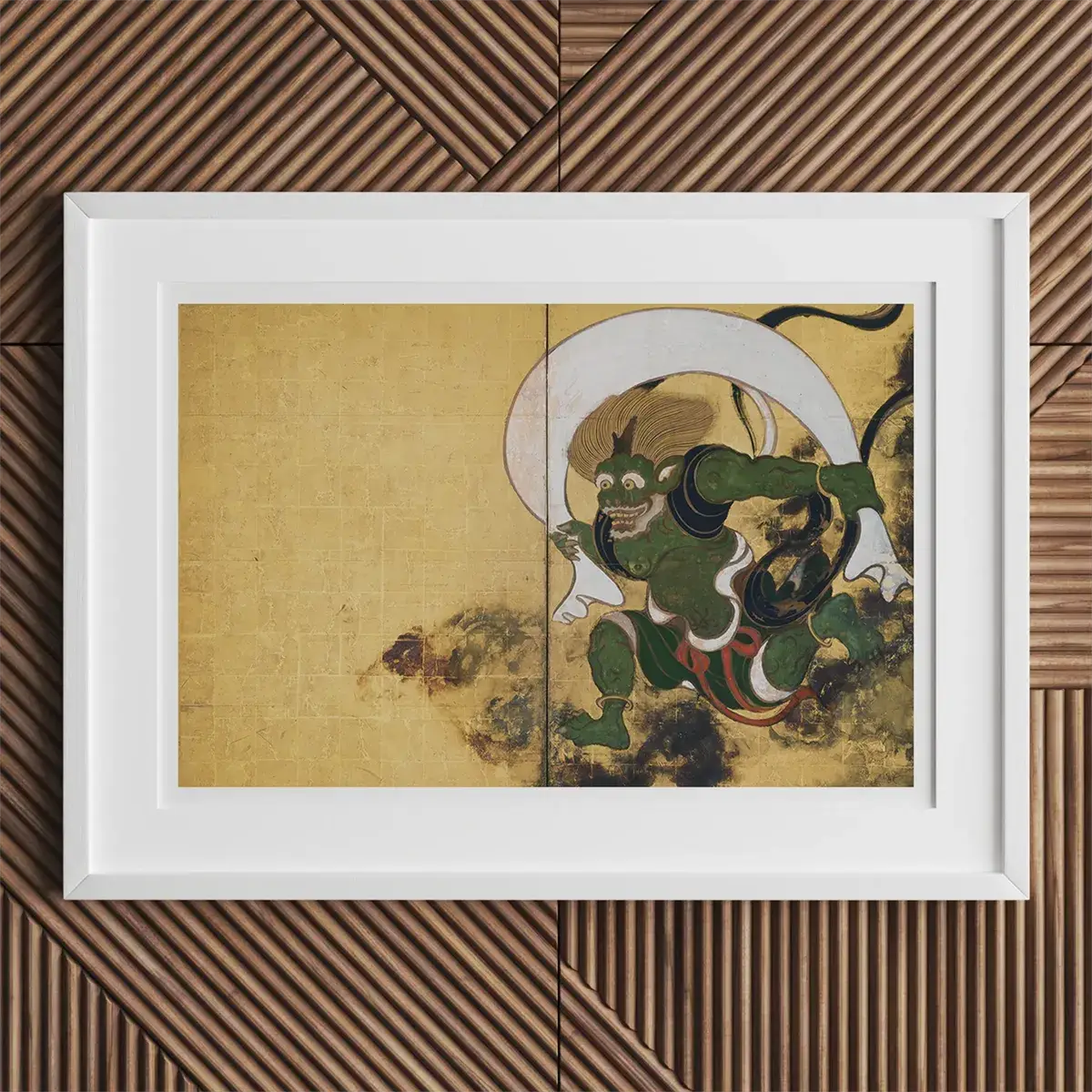 Framed Japanese painting of a green demon by Kamisaka Sekka, Rinpa School art