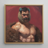 Zaddy Bear - Gay Muscle Daddy Framed Canvas, 12x12’’ / 31x31cm / Natural Floating Frame, Framed Oil Painting Muscular Man Mustache Animal
