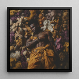 Zonked - Lowbrow Queer Black Punk Framed Canvas, 12x12’’ / 31x31cm / Floating Frame, Framed Artwork Man Surrounded Teddy Bears