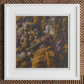 Zonked - Lowbrow Queer Black Punk Art Print, 12x12’’ / 31x31cm / White Frame / 2’’ Matboard, Framed Photograph Person Surrounded Colorful