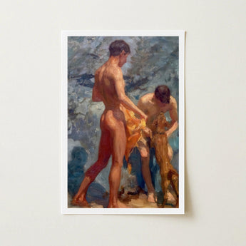 A Bathing Group (1912) - Henry Scott Tuke Art Print / Canvas, Fires, Terracotta, Two Lean Bodies, Prints