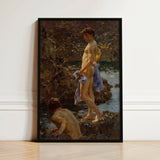 A Bathing Group (1914) - Henry Scott Tuke Art Print / Canvas Black-framed Reproduction Classical Oil Painting Two Nude Figures, Cornwall’s