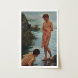 A Bathing Group - Henry Scott Tuke Art Print / Canvas Framed Painting Two Nude Boys Seaside Shallow Water, Eden’s Echo Reimagined Prints
