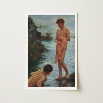 A Bathing Group - Henry Scott Tuke Art Print / Canvas Framed Painting Two Nude Boys Seaside Shallow Water, Eden’s Echo Reimagined Prints