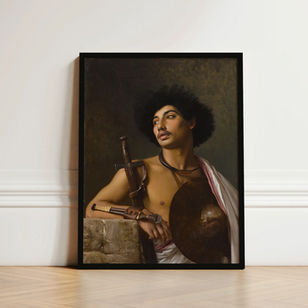 A Bischari Warrior - Jean-leon Gerome Art Print / Canvas Framed Portrait Man Afro White Cloth Draped Shoulder, école Des Beaux-arts,