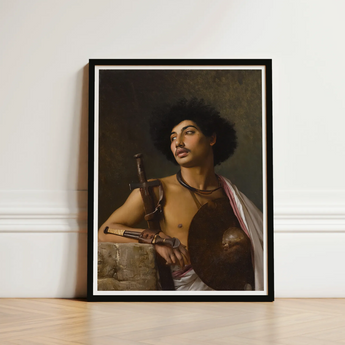 A Bischari Warrior - Jean-leon Gerome Art Print / Canvas Framed Portrait Man Afro White Cloth Draped Shoulder, école Des Beaux-arts,