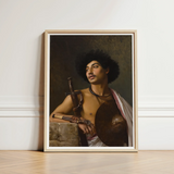 A Bischari Warrior - Jean-leon Gerome Art Print / Canvas Framed Portrait Man Afro White Cloth Draped Shoulder, école Des Beaux-arts,