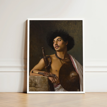A Bischari Warrior - Jean-leon Gerome Art Print / Canvas Framed Portrait Man Afro Hairstyle White Cloth Draped, école Des Beaux-arts,