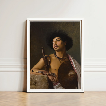 A Bischari Warrior - Jean-leon Gerome Art Print / Canvas Framed Portrait Man Afro White Cloth Draped Shoulder, école Des Beaux-arts,