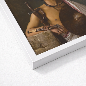A Bischari Warrior - Jean-leon Gerome Art Print / Canvas White-framed Classical Painting Muscular Shirtless, école Des Beaux-arts,