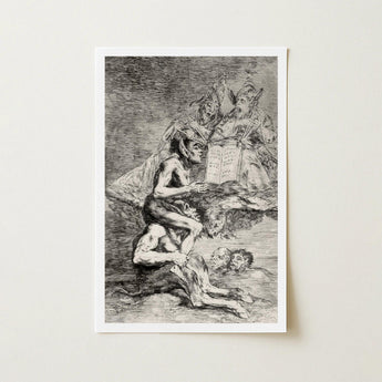 A Naked Witch Carried on the Shoulders of Monster - Francisco De Goya Art Print / Canvas Framed Black-and-white Dramatic Scene Figures Dark