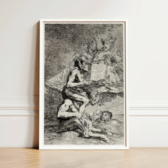 Framed Black-and-white Dramatic Scene Figures Torment Enclosed Simple Goya’s Acid Etching, Skewers, Naked Witch Carried