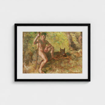A Nude Male with Dog in Forest - Julius Paulsen Fine Art Print / Canvas, Paulsen’s Oils Burn, Feral Daylight Prints