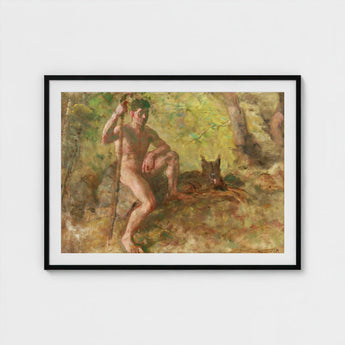 A Nude Male with Dog in Forest - Julius Paulsen Fine Art Print / Canvas, Paulsen’s Oils Burn, Feral Daylight Prints