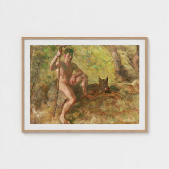 A Nude Male with Dog in Forest - Julius Paulsen Fine Art Print / Canvas, Paulsen’s Oils Burn, Feral Daylight Prints