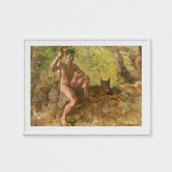 A Nude Male with Dog in Forest - Julius Paulsen Fine Art Print / Canvas, Paulsen’s Oils Burn, Feral Daylight Prints