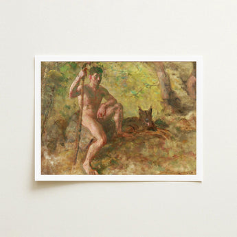 A Nude Male with Dog in Forest - Julius Paulsen Fine Art Print / Canvas, Paulsen’s Oils Burn, Feral Daylight Prints