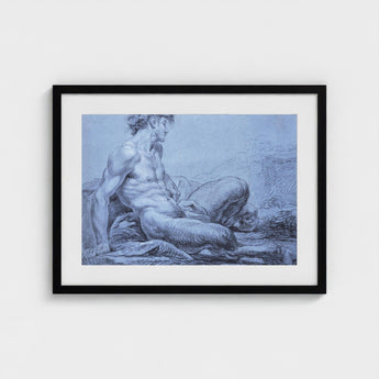 A Seated Faun - Jean Restout Ii (the Younger) Art Print / Canvas Taut Figure Emerges, Graphite Ether, Spectral Strata Prints