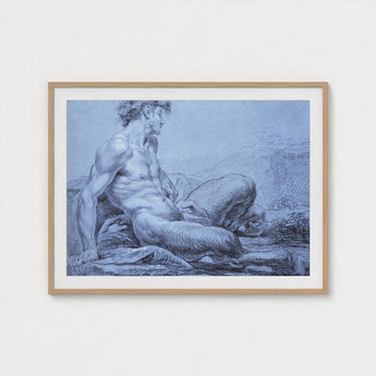 A Seated Faun - Jean Restout Ii (the Younger) Art Print / Canvas Taut Figure Emerges, Graphite Ether, Spectral Strata Prints