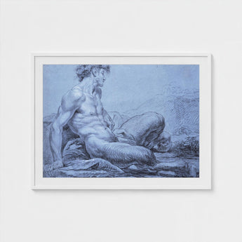 A Seated Faun - Jean Restout Ii (the Younger) Art Print / Canvas Taut Figure Emerges, Graphite Ether, Spectral Strata Prints