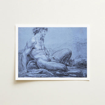 A Seated Faun - Jean Restout Ii (the Younger) Art Print / Canvas Taut Figure Emerges, Graphite Ether, Spectral Strata Prints
