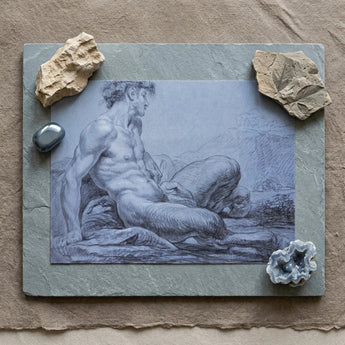 A Seated Faun - Jean Restout Ii (the Younger) Art Print / Canvas Taut Figure Emerges, Graphite Ether, Spectral Strata Prints