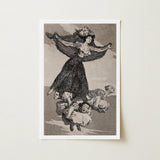 A Young Woman Flying in the Air with Butterfly on Her Head - Francisco De Goya Art Print / Canvas Framed Black-and-white Illustration