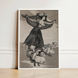 Framed Black-and-white Lithograph Woman Ornate Gown Intricate Decorative Goya’s Vision Glides, Etching Unites Anatomy, Enlightenment Borne