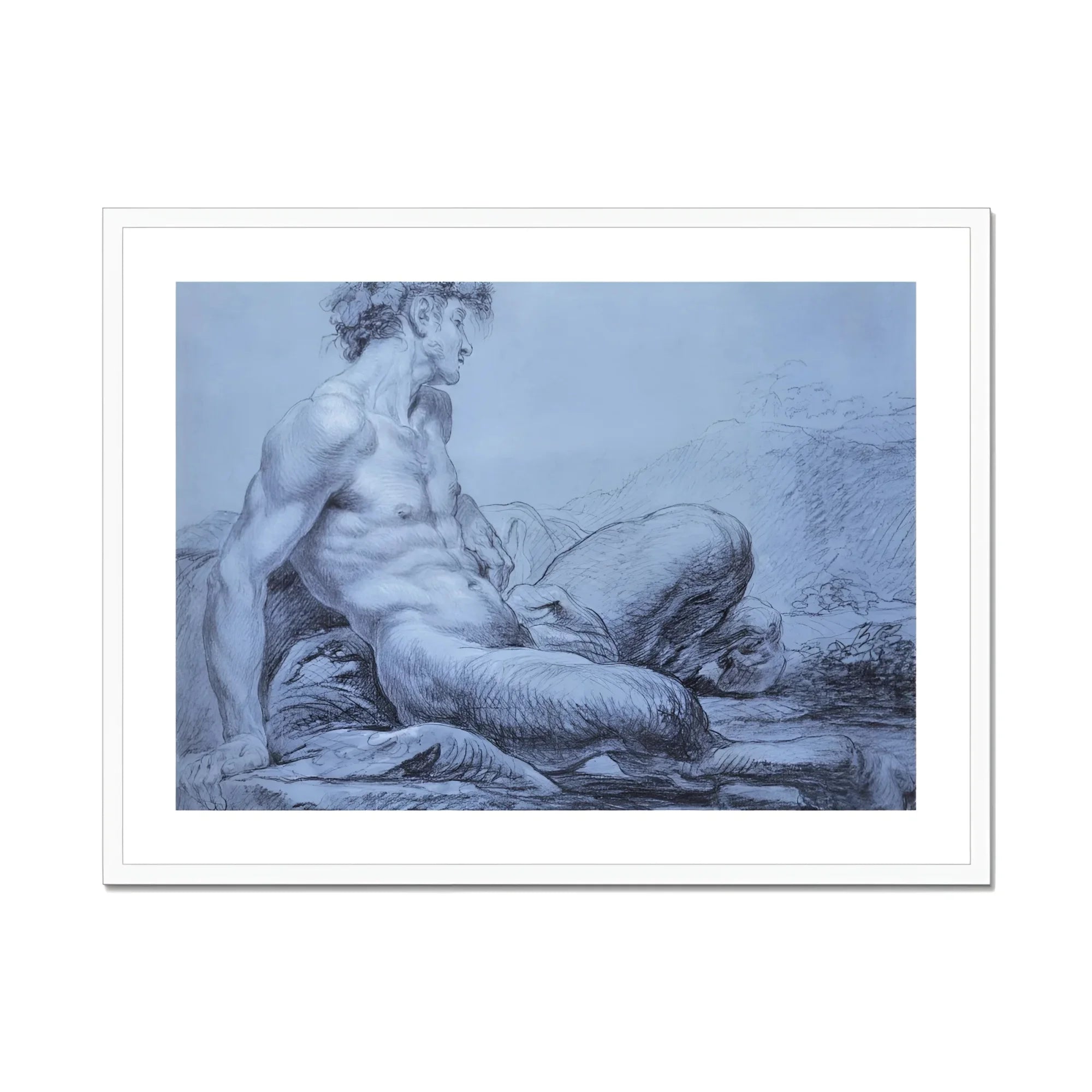 A Seated Faun - Jean Restout Ii (the Younger) Art Print, Framed Charcoal Male Figure