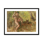 A Nude Male with a Dog in Forest - Julius Paulsen Fine Art Print, Framed Painting Nude Man Staff Wolf