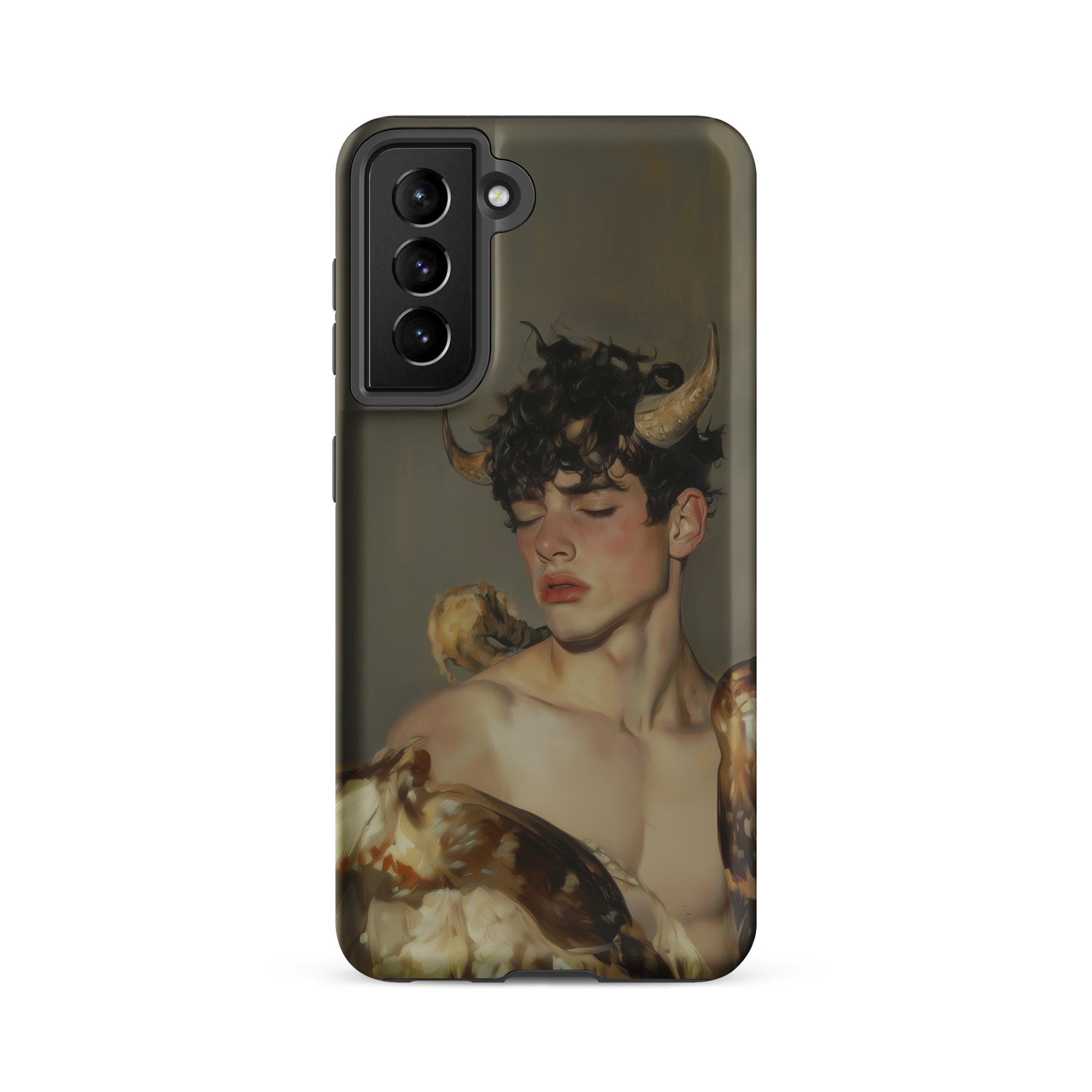 Aamon Grand Marquis of Hell Art Samsung Case, Galaxy S21 Fe / Matte, Phone Case Stylized Portrait Young Man Horns Wings