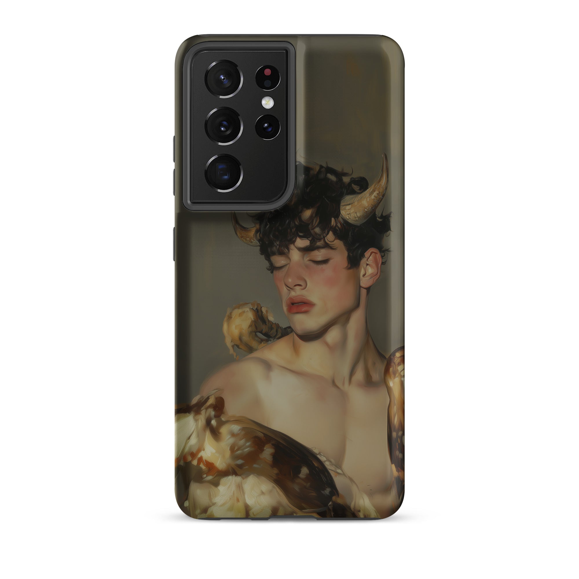 Aamon Grand Marquis of Hell Art Samsung Case, Galaxy S21 Ultra / Matte, Phone Case Dark Haired Figure Horns Bare Torso
