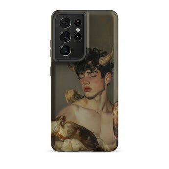 Aamon - Grand Marquis of Hell Art Samsung Case, Galaxy S21 Ultra / Matte, Phone Case Dark-haired Figure Horns Bare Torso