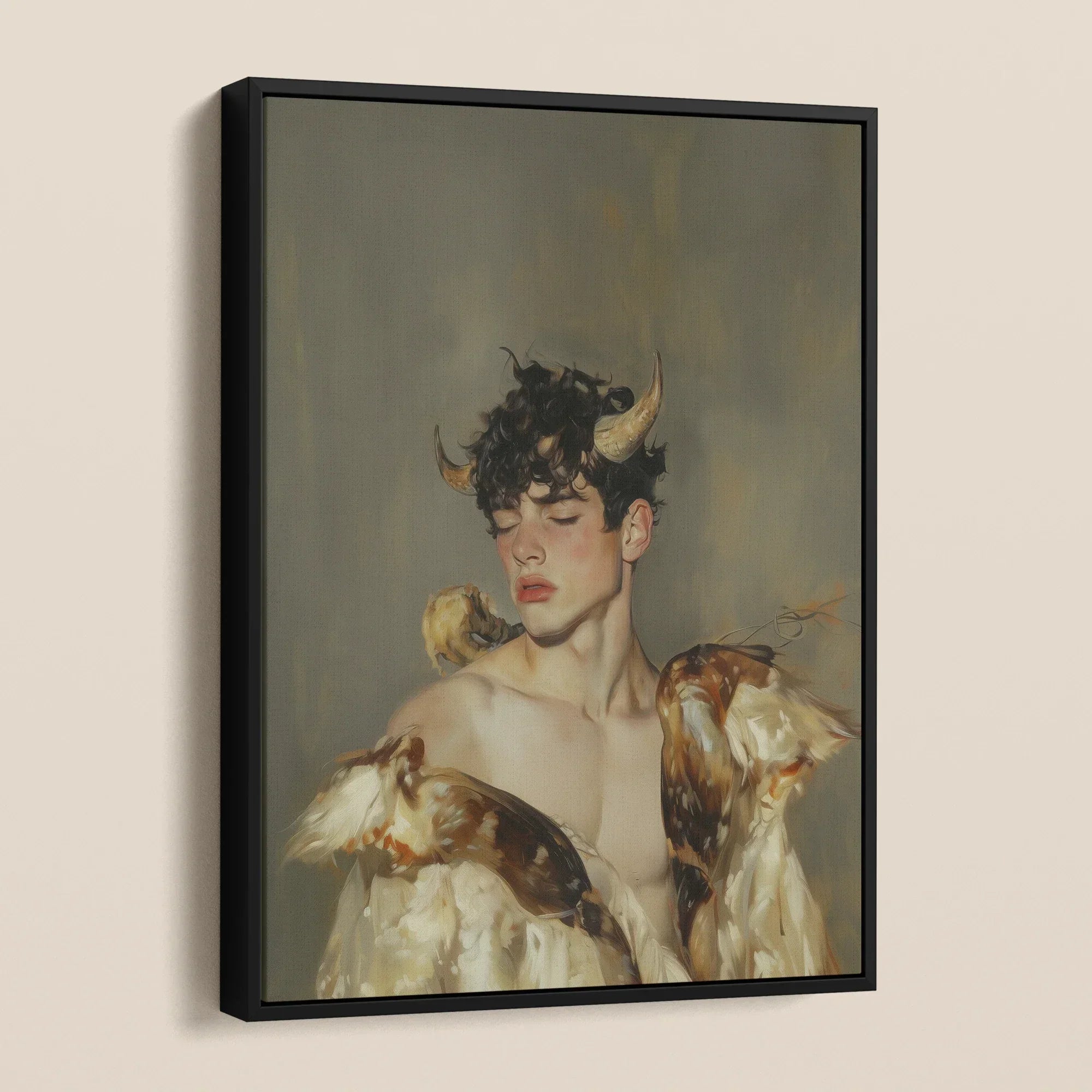 Aamon - Grand Marquis of Hell Framed Canvas, Framed Painting Horned Figure