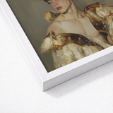 White Framed Art Print Painted Portrait Young Man Silence, a Lithe Demon, Stands Bathed, Horns Curling Delicately