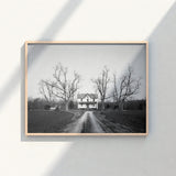 Minimalist Wooden-framed Black-and-white Photograph Farmhouse Surrounded Bare Trees Highsmith Art Print, Clapboard House, Abandoned Home