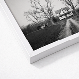 White Framed Black Photograph Farmhouse Bare Trees Highsmith Art Print, Clapboard House, Abandoned Home
