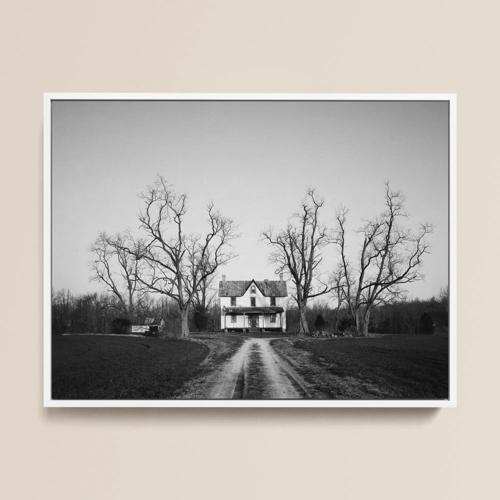 Abandoned Home in Rural Maryland - Carol M. Highsmith Framed Canvas, 16x12’’ / 41x31cm / White Floating Frame, Framed Black White