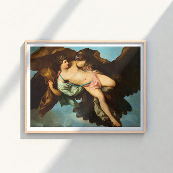 Framed Reproduction Classical Painting Nude Figure Drapery Dark Ganymede Seizes Trojan, Myth, Eagle Sovereign, Cerulean Sky Opening, Pale