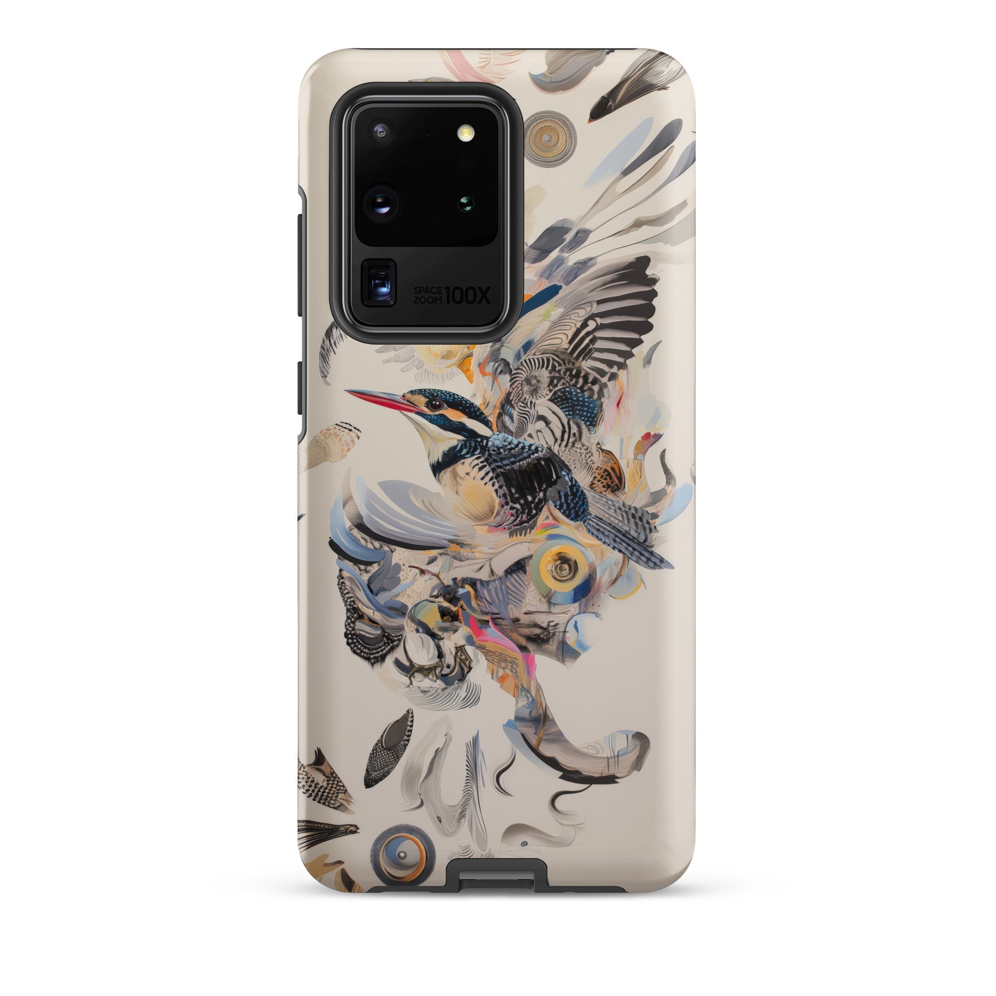 Above & Beyond Surreal Kingfisher Art Samsung Case, Galaxy S20 Ultra / Matte, Smartphone Case Multi Colored Bird Feather Design
