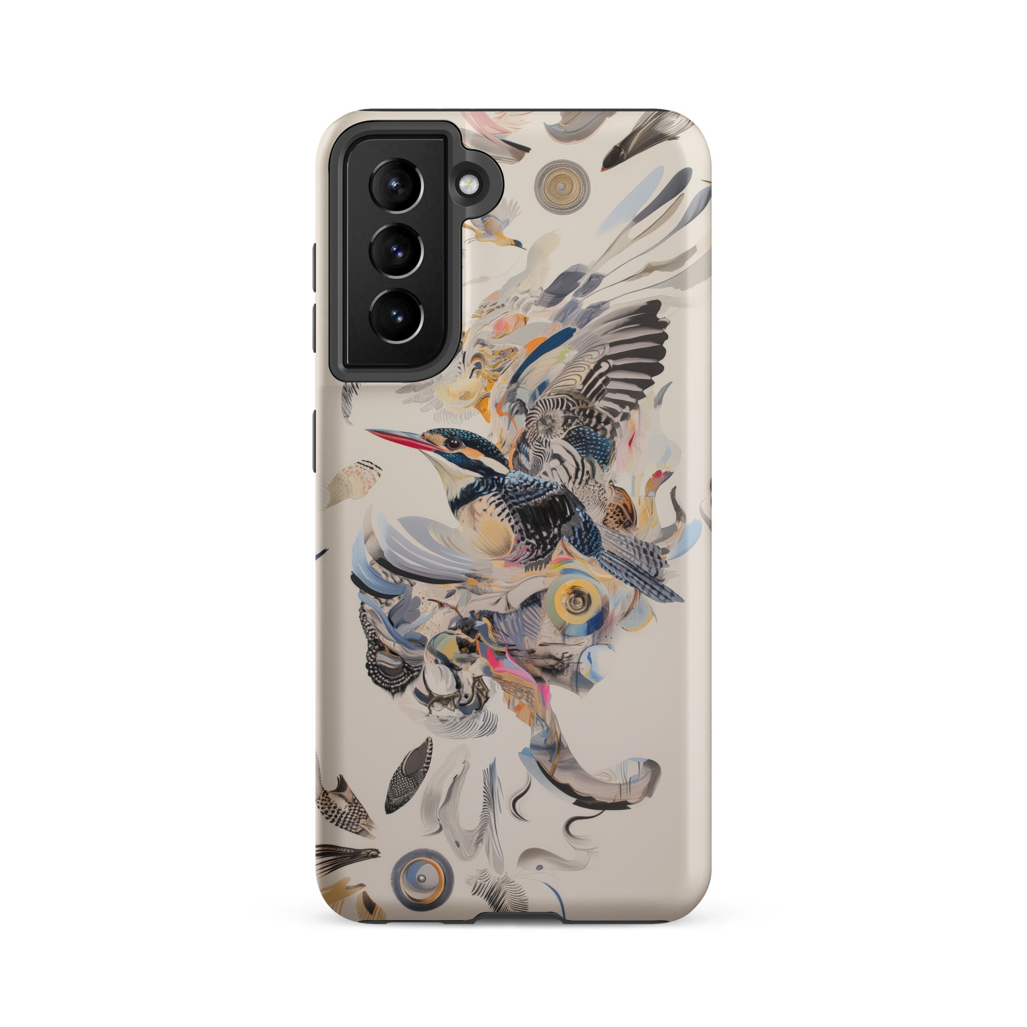 Above & Beyond Surreal Kingfisher Art Samsung Case, Galaxy S21 Fe / Matte, Smartphone Cream Colored Protective Case Artistic Bird Design