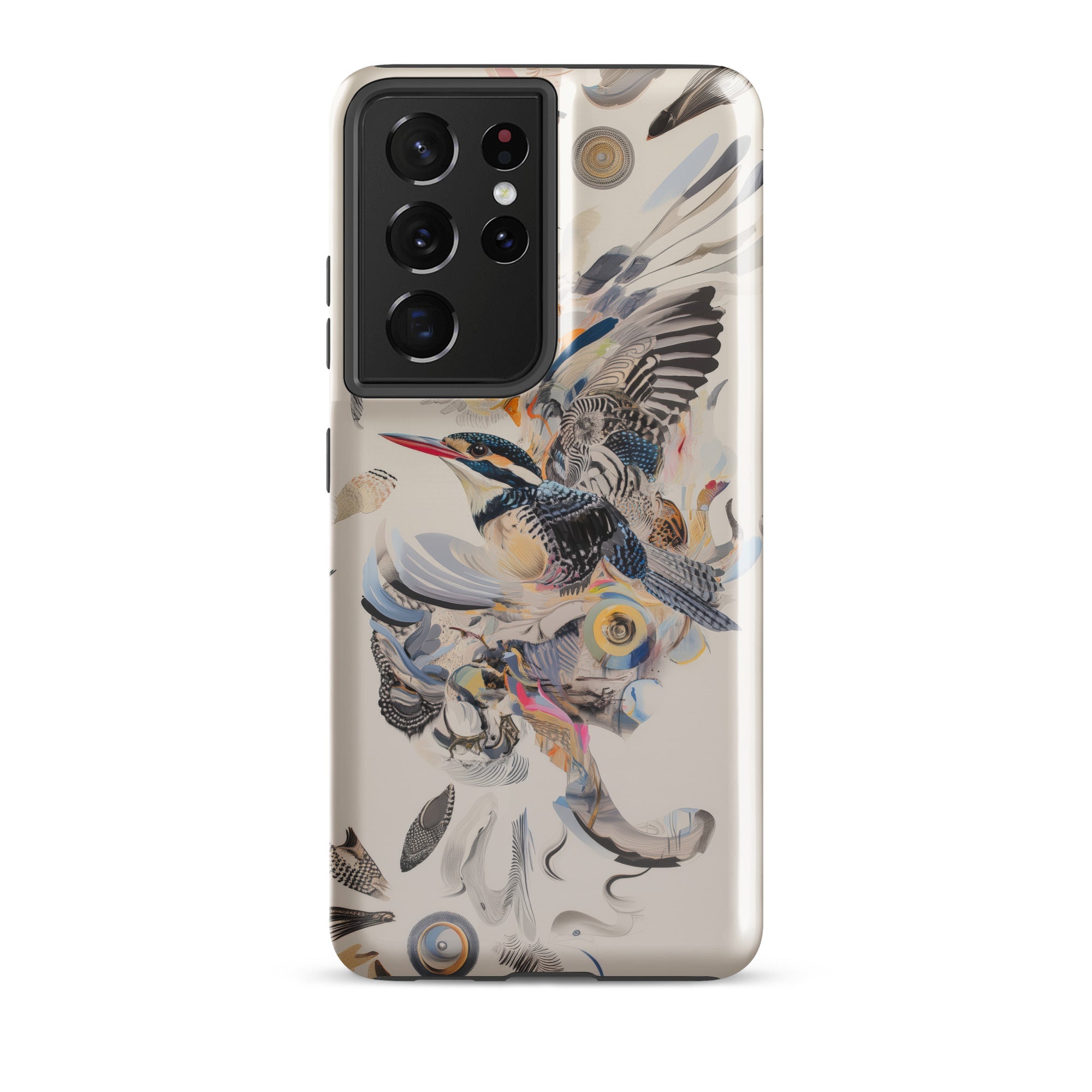 Above & Beyond Surreal Kingfisher Art Samsung Case, Galaxy S21 Ultra / Gloss, Smartphone Case Artistic Bird Feather Design