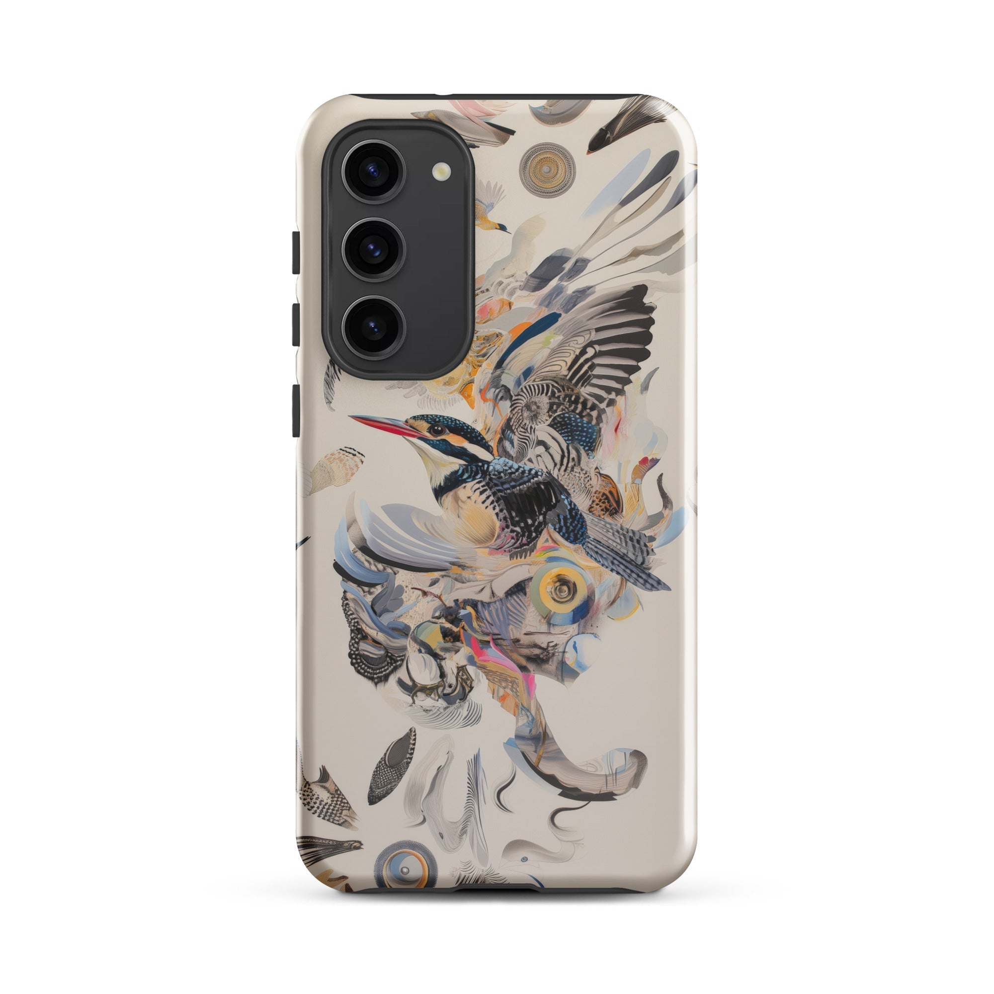 Above & Beyond Surreal Kingfisher Art Samsung Case, Galaxy S23 Plus / Gloss, Smartphone Case Multi Colored Bird Feather Design