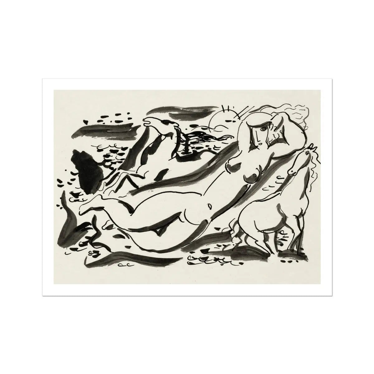 Naked Woman & Two Horses with the Sea - Leo Gestel Art Print 32’’x24’’ Posters Prints Visual Artwork