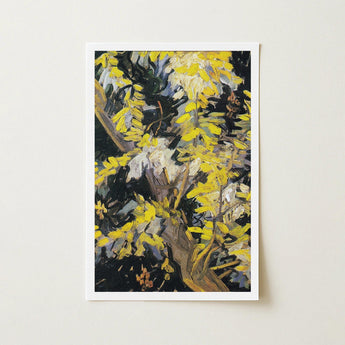 Acacia Branches - Vincent Van Gogh Art Print / Canvas Vibrant Yellow White Floral Matte Paper Poster, Light Fractures, Petals Shaped Prints