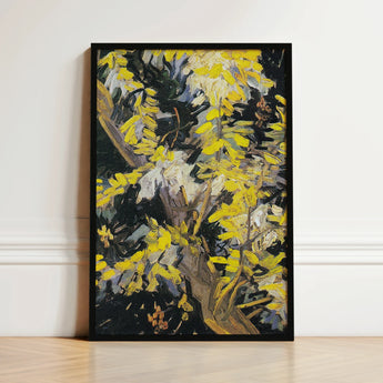 Framed Abstract Painting Bold Yellow Black Brushstrokes Tree Vincent Van Gogh Art Print, Light Fractures, Petals Shaped